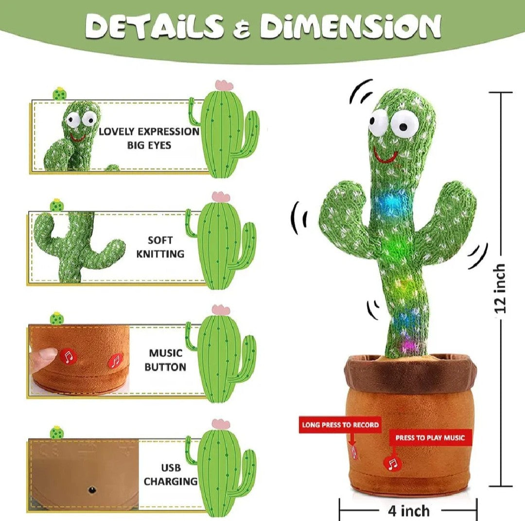 Rechargeable Cute Dancing Cactus Toy for Kids | Talking Dancing Shaking & Talk Back with Lights | Happy Birthday Gift