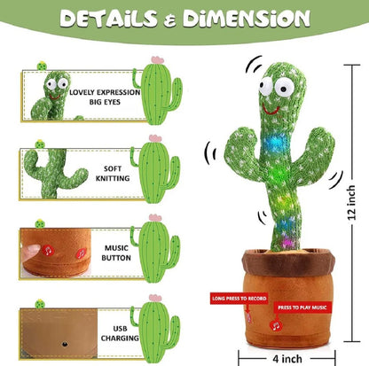 Rechargeable Cute Dancing Cactus Toy for Kids | Talking Dancing Shaking & Talk Back with Lights | Happy Birthday Gift