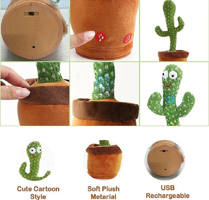 Rechargeable Cute Dancing Cactus Toy for Kids | Talking Dancing Shaking & Talk Back with Lights | Happy Birthday Gift