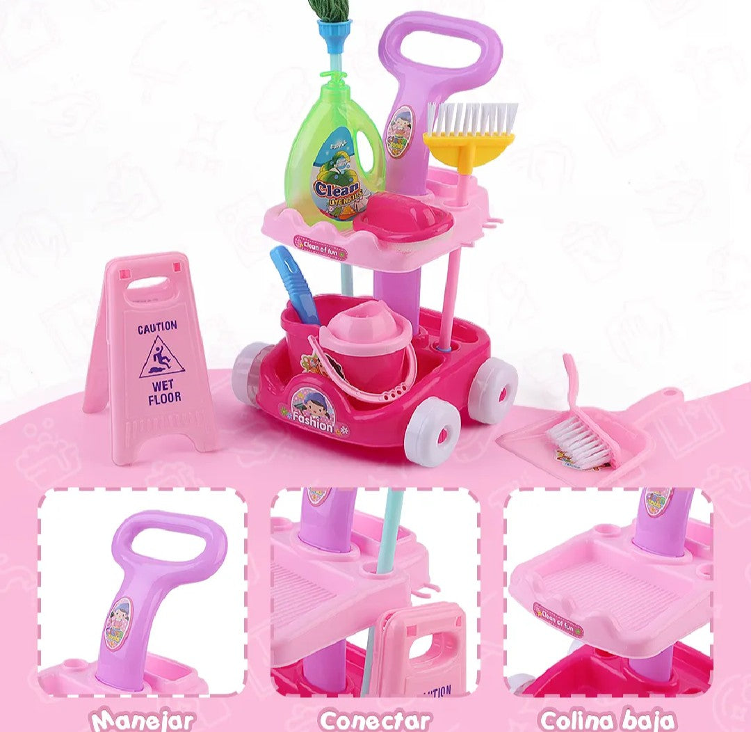 Kids Cleaning Cart Play Set for Kids - Mini Sweeper Trolley with Mop, Accessories, and DIY Cleaning Tools For boys girls | Pretend Play > Housekeeping Toy for Children Best for Toys gifts